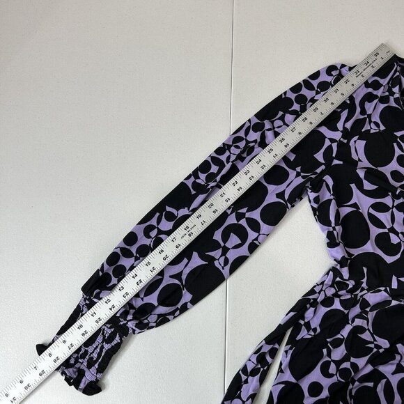 Rachel Parcell Womens Dress 8 Black Lavender Retro Jersey Wrap Abstract Work - Picture 8 of 12